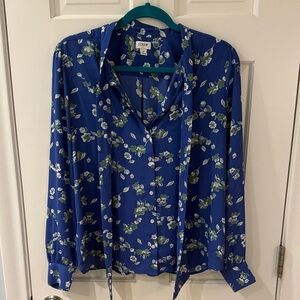 J. Crew Blue and Green Floral Blouse